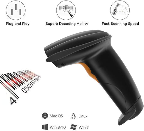 UNIDEEPLY 1D Wired Bar Code Scanners Readers for Computers PC, USB Cable Laser Barcode Handheld, Hand Scanning Label