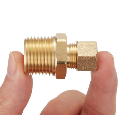 Litorange 2 Pack Metal Brass Compression Tube Pipe Fitting Connector, 3/8" Tube OD x 1/2" NPT Male