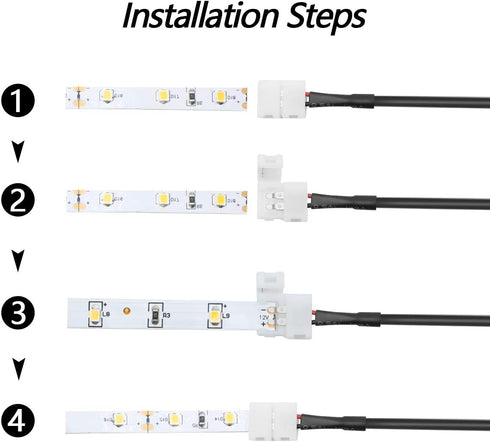 LightingWill 10pcs/Pack Strip to DC Female Plug Solderless Snap Down 2Pin Conductor LED Strip Connector