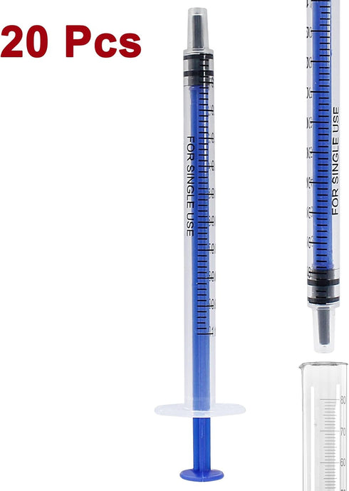 20Pcs 1ml/cc Plastic Syringe, No Needle Individually Packaged, Measurement for Scientific Labs, Feeding Pets