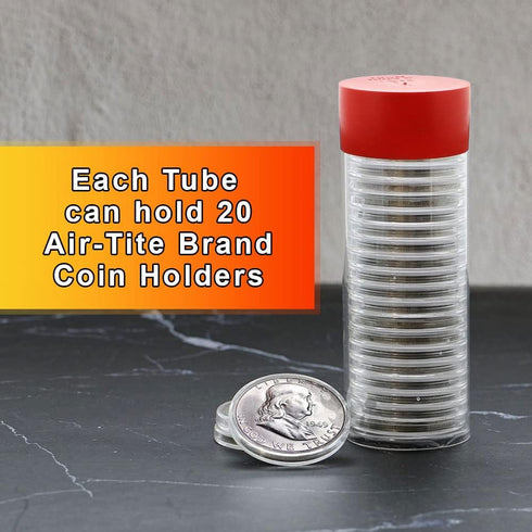 Red Capsule Tube & 20 Direct Fit T-30 Air-Tite Coin Holder Capsules for Half Dollars by OnFireGuy