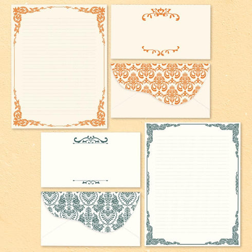 96 Set (64 32 2 8.5 11 Anzon Mories Piece Stationary Sheet Paper and Envelope) Both Side Line Vintage Ivory Lace