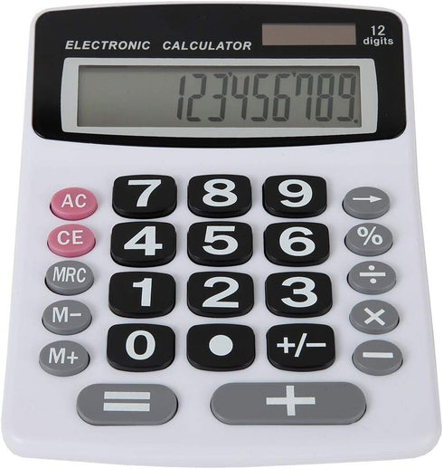 Lily' Home Jumbo 12 Digit Desktop Calculator, Solar Power, Large LCD Display, Easy-to-Read Tilted Design