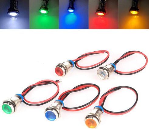 Gebildet 5pcs 10mm 12-24V AC/DC LED Metal Indicator Light Waterproof Signal Lamp Pilot Dash Directional Car Truck Boat