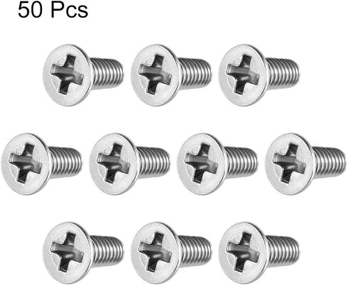 uxcell M3x8mm Flat Head Machine Screws, Phillips Cross Screw, 304 Stainless Steel Fasteners Bolts 50Pcs