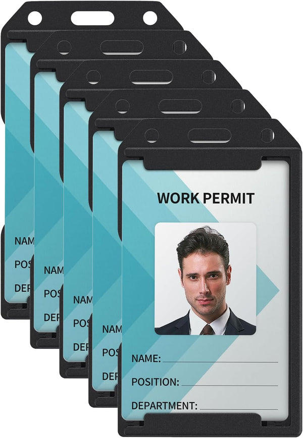 Pawfly 5 Pack Vertical Double-Sided Badge Holder - 3-Card Plastic Case with Grippers for IDs, Credit Cards, Licenses