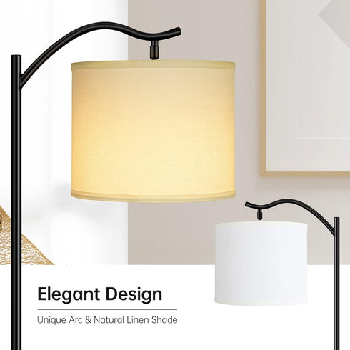 3 E26 63-inch BoostArea Modern LED Arched Floor Lamp with Natural Linen Shade, Brightness Levels, Socket, Footswitch
