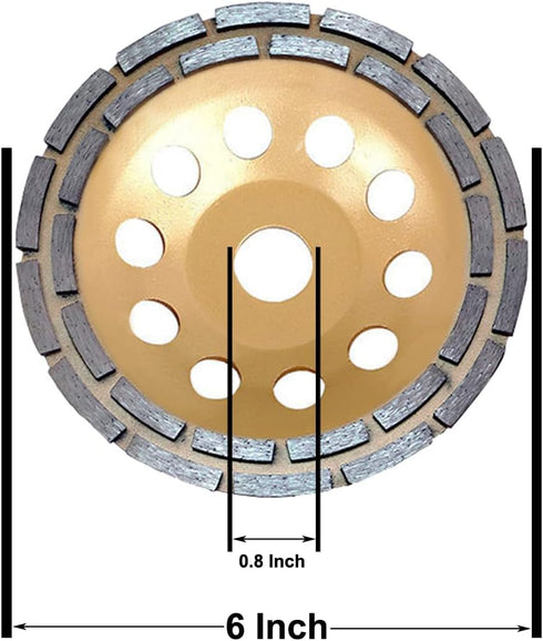 Elome 6 Inch Diamond Grinding Cup Wheel Disc Premium Grade Large Segment Double Row Grinder Concrete Granite Stone Ceramic with 7/8" Thread by Elome