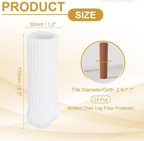 24Pcs PATIKIL Knitted Chair Leg Floor Protector, White Furniture Chair Leg Socks Small Furniture Covers for Hardwood