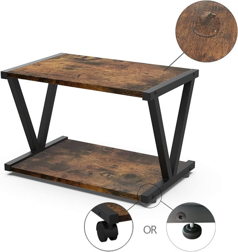 VEDECASA Retro Desktop Printer Stand, 2 Tiers Under Desk Wood Printer Shelf, Rustic Industrial Farmhouse Storage