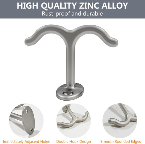 Zinc Alloy Double Prong Ceiling Hook, Towel/Robe Clothes Hook for Closet, Pack of 6