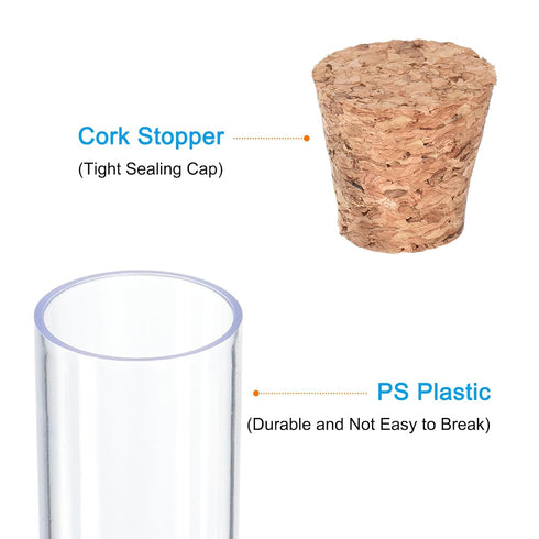 PATIKIL 30ml Clear Plastic Test Tubes with Cork Stoppers, 5Pcs 150x20mm for Lab Use, Candy Storage