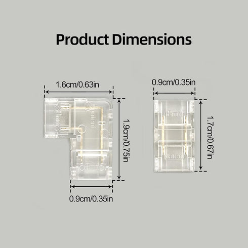 SSGP 8mm 2-Pin 10Pcs 4Pcs COB LED Strip Connector Kit - L-Shaped Corner Connectors + Gapless Adapters, Reusable