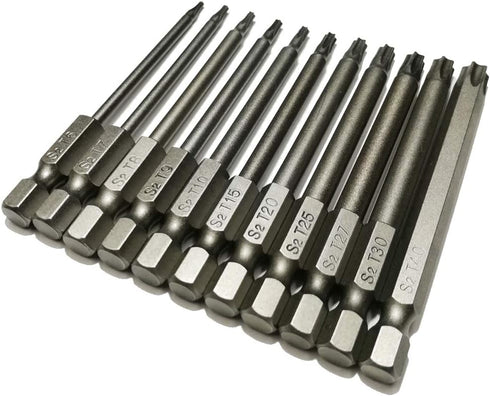 11 1/4 Inch T6 T7 T8 T9 T10 T15 T20 T25 T27 T30 T40 3 Inch S2 Set (11pcs 75mm YDLQWCZ Security Torx Bit Pieces Hex