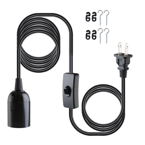 2-Pack 375W E26 E27 (6 Extension Hanging Lantern Cord Cable UL with Socket On/Off Button Pendant Lighting - Feet Black)