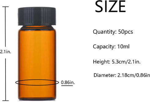 10ml Amber Small Glass Vials 50pcs with Screw Caps(50pcs) by BKMAMLAB