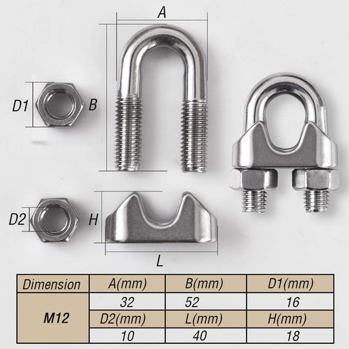 1/8 Inch M3 Wire Rope Cable Clip Clamp, 304 Stainless Steel, U Bolt Saddle Fastener, 22 Packs