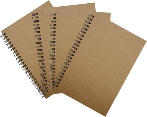 Yansanido Spiral Notebook, 4 Pcs A5 Brown Craft Softcover, 60 Sheets - 120 Pages Journals for Study and Notes