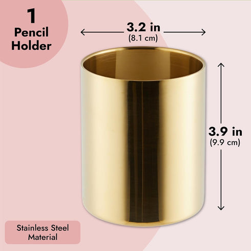 Juvale Gold Desk Organizer Holder for Pen and Pencil, Metal Makeup Brush Holder (3.2 x 3.9 In) - Gold Accessories