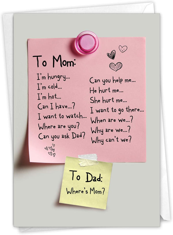 NobleWorks - Happy Mother's Day Card Funny with Envelope - Humor Greeting Notecard for Mom, Stepmom - Note To Mom