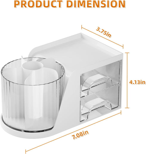 Marbrasse Desk Organizer with 2 Drawer - 360° Rotating Pen Holder, 6 Slots Pencil Organizer for Office