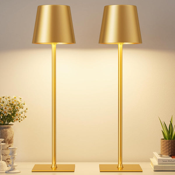 Gold Cordless Rechargeable Table Lamp, 2 Pack Portable Desk Lamp with 5000mAh