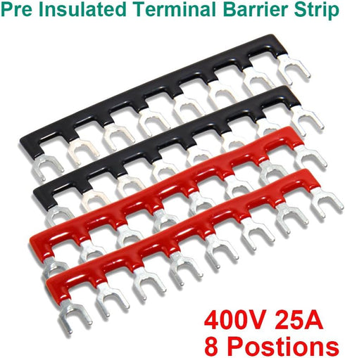 MILAPEAK 8pcs (4 Sets) 8 Positions Dual Row Screw Terminal Strip Blocks with Cover (Black & Red)