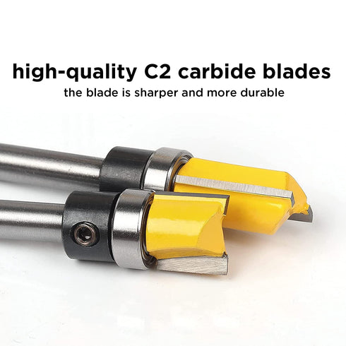 4 Set1/4 Inch 1/2", 3/4", 1", 1-1/2" Pattern Flush Trim Bit Pcs Router BitsTop Bearing Flush Trim Bits Shank ,Cutting