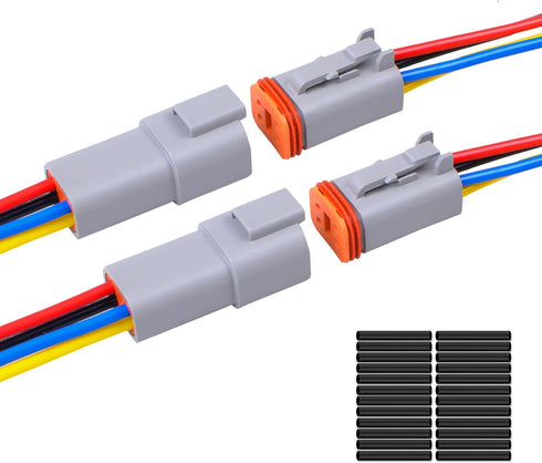 2Pack 4-Pin Waterproof DT Connector Male and Female with 16AWG 105? 600V Wires and Heat Shrink Tubes for Automotive