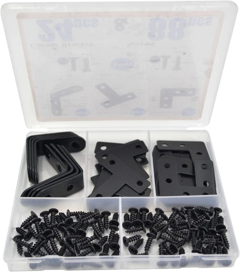 24 Pack L Bracket Corner Brace Sets, 1.57x1.57 Inch Black Stainless Steel 90 Degree Brackets with Screws