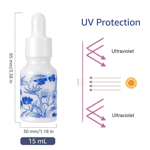 15mL/0.5oz Ceramic Eye Dropper Bottles, Blue and White Porcelain - 5pcs Leakproof Travel Essential Oil Bottles with 3