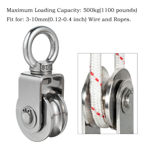 Heavy Duty Cable Pulley Wheel, Swivel Single Block for Gym Equipment, Lifting, Winch, Loading 1000lb, 2Pack