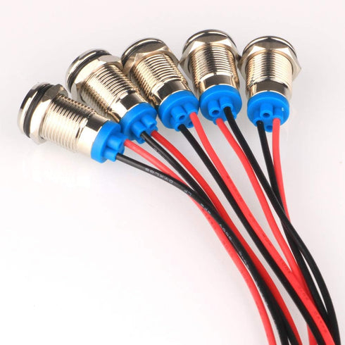 Gebildet 5pcs 10mm 12-24V AC/DC LED Metal Indicator Light Waterproof Signal Lamp Pilot Dash Directional Car Truck Boat