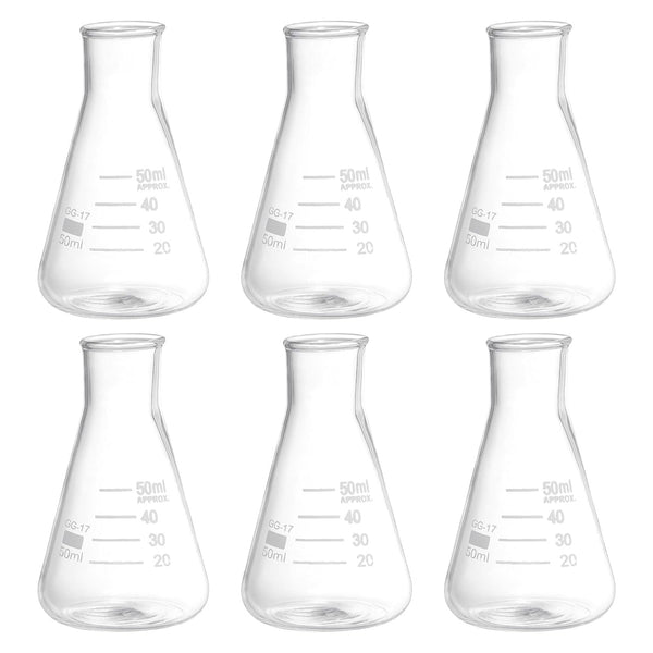 PATIKIL Erlenmeyer Flask, 6 Pcs, 50ml Narrow Mouth Graduated Borosilicate Glass for Lab Chemistry