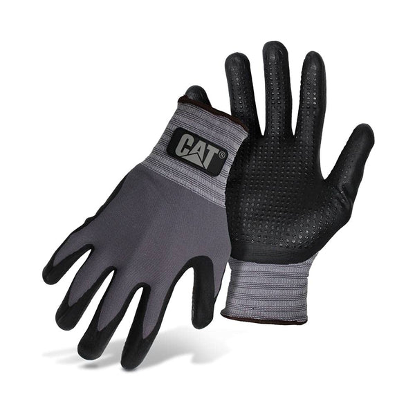 CAT CAT017419L Dipped and Dotted Nitrile Coated Palm Gloves Large, Safety Wear Gloves with Extended Knit Wrist. Protective Gear
