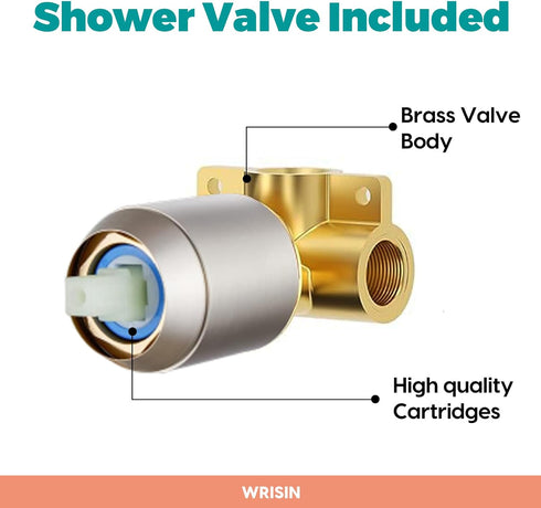 Set 6 Inch WRISIN Shower Faucet Brushed Nickel, Shower Valve Kit with Showerhead