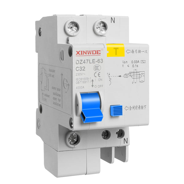 Aopin Miniature Circuit Breaker 32A 230V, Low-Voltage DZ47-63, 1 Pole DIN Rail Mount, Leakage Overload Protection, 1 Pcs