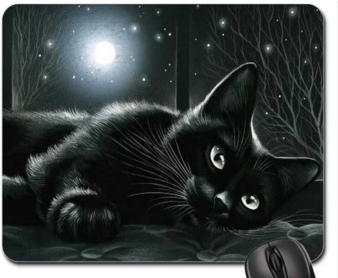 Schoolsupplies Black Cat in Moonlight Mouse Pad