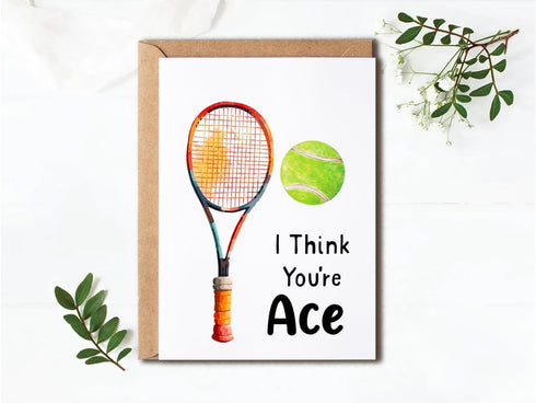 VKNDesigns Fun Sport-themed Birthday Card - I Think You Are Ace Card - Funny Tennis Card - Simple Thank You Card - Gift
