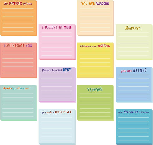 Yinder 24 Pcs Inspirational Sticky Notes with Lines, Cute Motivational Sticky Note Pad, 3 x 3'' (Light Color)