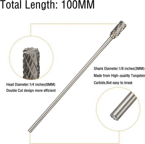 Long Carbide Rotary Burr Set, 10Pcs Double Cut 1/8" Shank for Woodworking, Steel Metal Polishing, Engraving