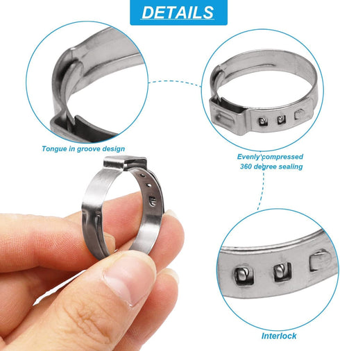 210pcs Single Ear Hose Clamp with Pincers Crimper Tool, 12 Size 6-36.1mm 304 Stainless Steel Assortment Kit