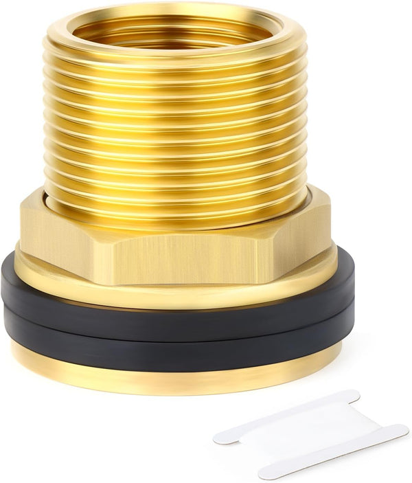 GASHER 2PCS Brass 1-1/2" Female 2" Male Bulkhead Tank Connector Adapter Fitting with Rubber Ring