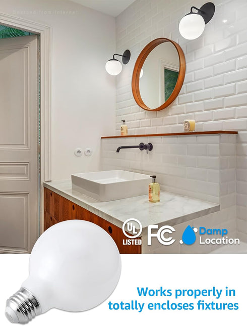 G25 Bulbs Dimmable, Bulb Bulb, 4.5W(60W 500lm, E26 4000K Pack 6 TORCHSTAR Globe Light LED Round Frosted Vanity Light