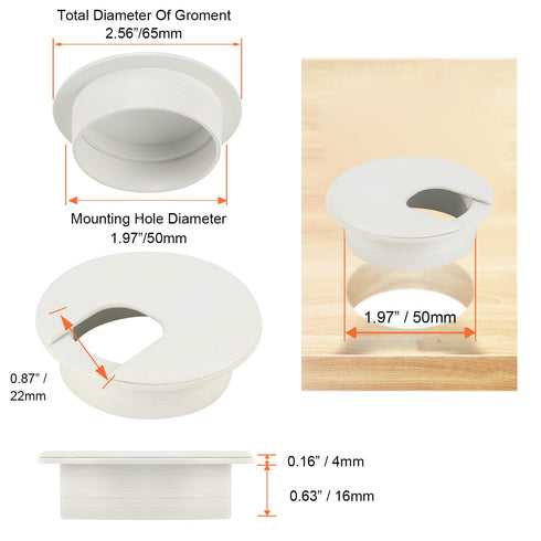 20 Pack 2 Inch/50mm Round Plastic Desk Grommets, White Wire Organizer Caps, PC Computer Port Cable Hole Cover Plug Bushings, Perfect for Hide Data Cords in Office Desk