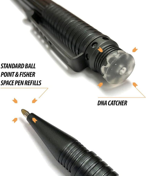 Uzi Tactical Pen, Ultra Durable Aircraft Aluminum, Real Ballpoint, with DNA Catcher, Gun Metal