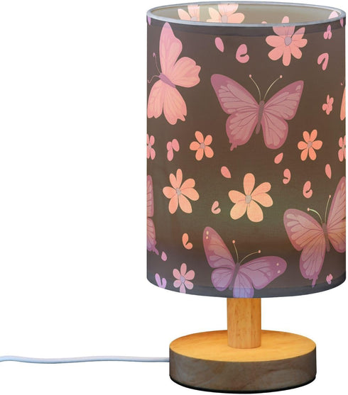 ALAZA Bedside Table Lamp for Bedroom Pink Purple Butterfly Nightstand LED Light Lamps with USB Port Linen Fabric Shade
