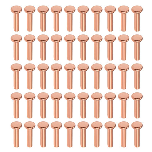 uxcell 100Pcs Copper Solid Rivets, 5/64" x 5/16" Flat Head Metal Fasteners for Electrical Applications, Leather Working
