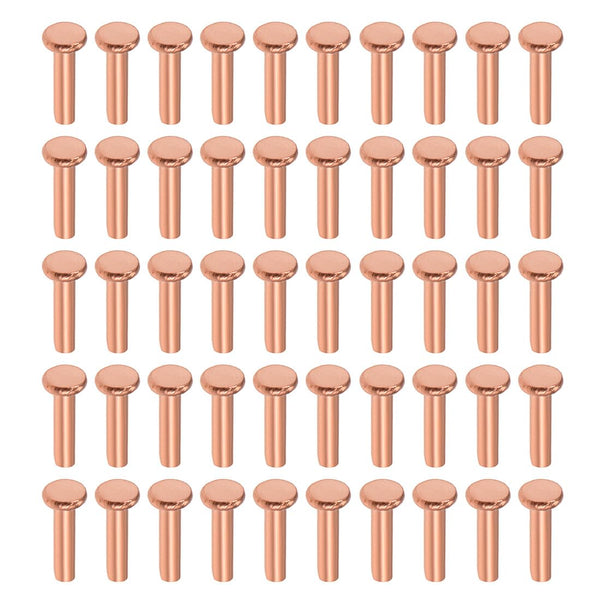 uxcell 100Pcs Copper Solid Rivets, 5/64" x 5/16" Flat Head Metal Fasteners for Electrical Applications, Leather Working