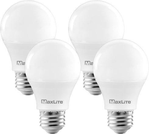 MaxLite A19 LED Bulb, 60W Equivalent, 800 Lumens, Dimmable, 5000K Daylight, E26 Medium Base, 4-Pack